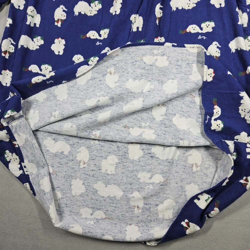 Lanz Salzburg Puppy Love Flannel Nightgown Womens M Cotton Yorkie Navy Blue - Picture 4 of 13